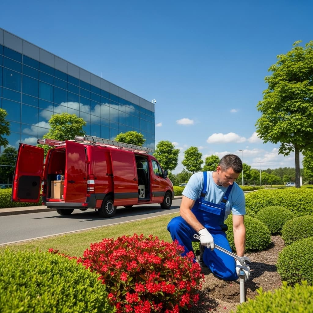 Professional commercial plumber working on outdoor commercial plumbing system in Sydney